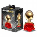 AFTERDARK- PLUG ANAL DE METAL DORADO CON ROSA ROJA EN LA BASE TALLA S