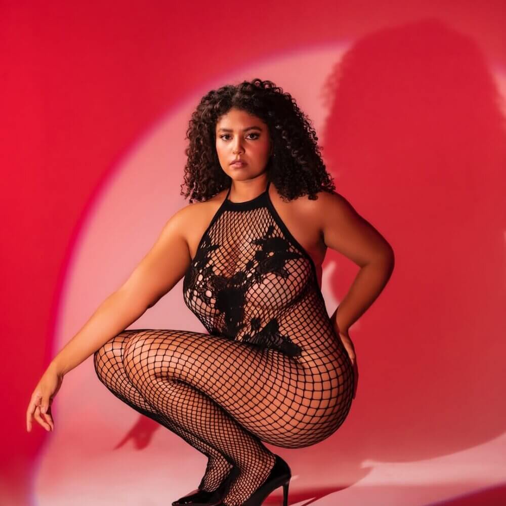 MAPALÉ - MOD. 1116X HALTER AND CROTCHLESS FLORAL BODYSTOCKING BLACK TALLA GRANDE
